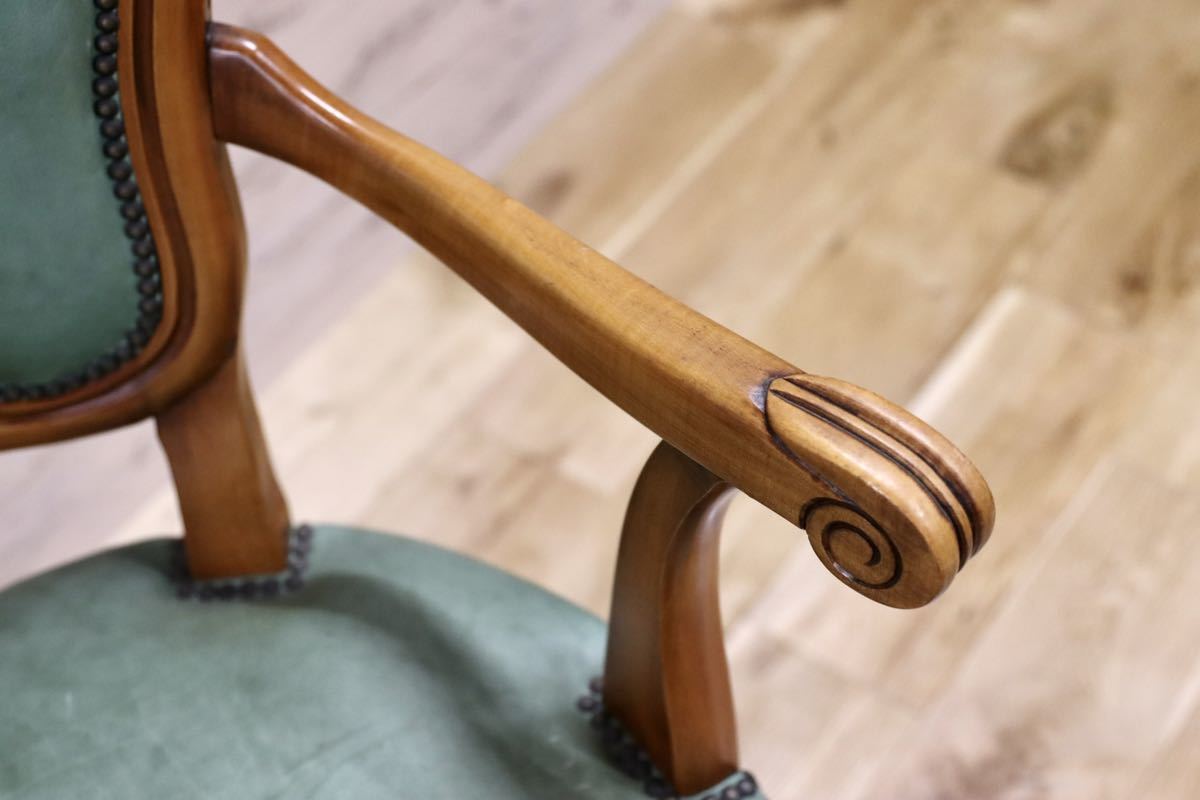 GMFH267○イタリア製 本革 デスクチェア 椅子 回転チェア 書斎 ヨーロピアン クラシック 西洋 アンティーク