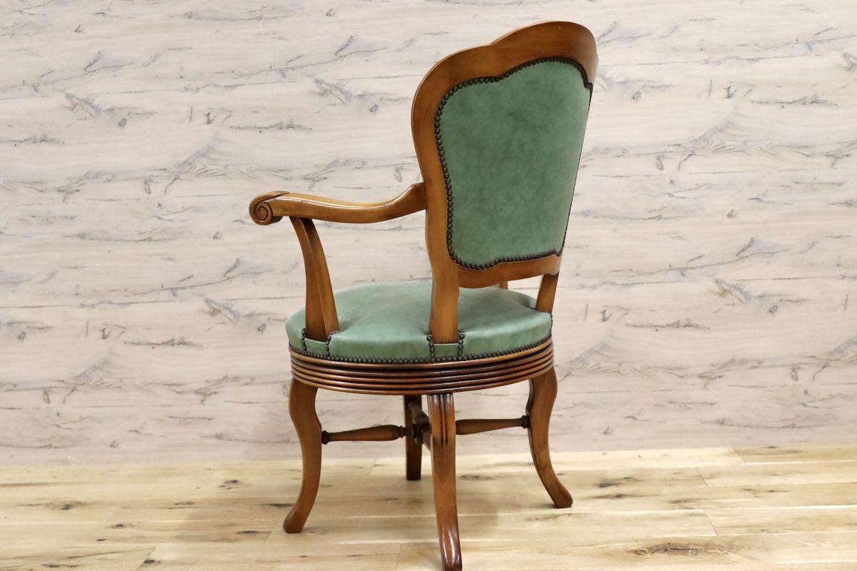 GMFH267○イタリア製 本革 デスクチェア 椅子 回転チェア 書斎 ヨーロピアン クラシック 西洋 アンティーク