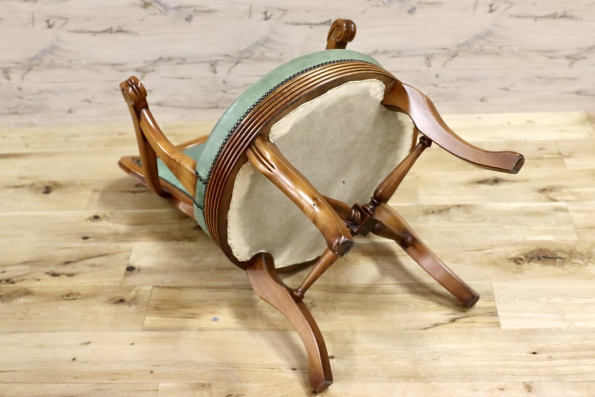 GMFH267○イタリア製 本革 デスクチェア 椅子 回転チェア 書斎 ヨーロピアン クラシック 西洋 アンティーク