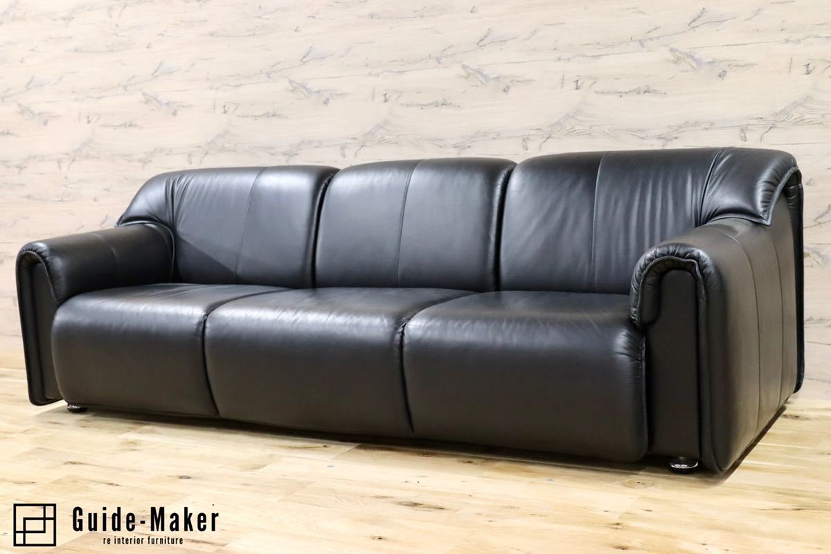 GMFN212B○天童木工 / Tendo 3人掛けソファ トリプルソファ 黒総革 最  