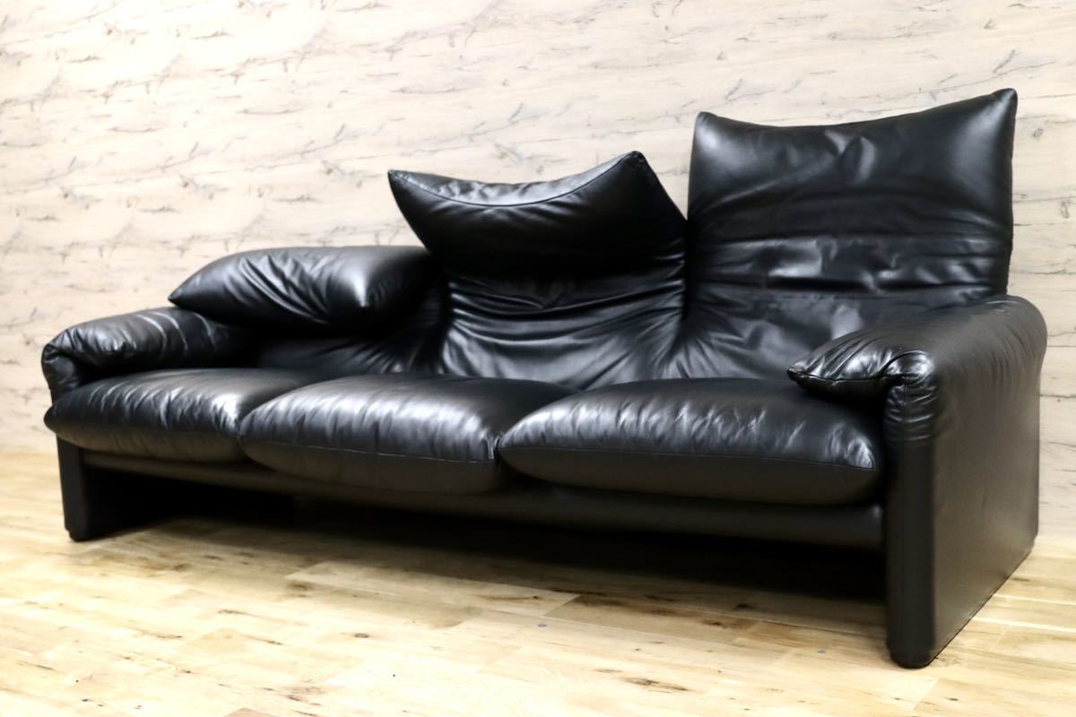 GMFN167○Cassina / カッシーナ 675 MARALUNGA マラルンガ 3人掛けソファ トリプルソファ 本革 ヴィコ・マジストレッティ 定価約215万 美品