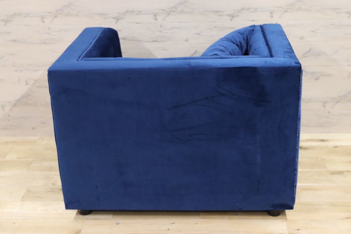 GMFK520○Meridian Furniture / メディリアンファニチャー ベルベットソファ ブルー 1人掛けソファ ラウンジチェア 定価23.6万 短期展示品