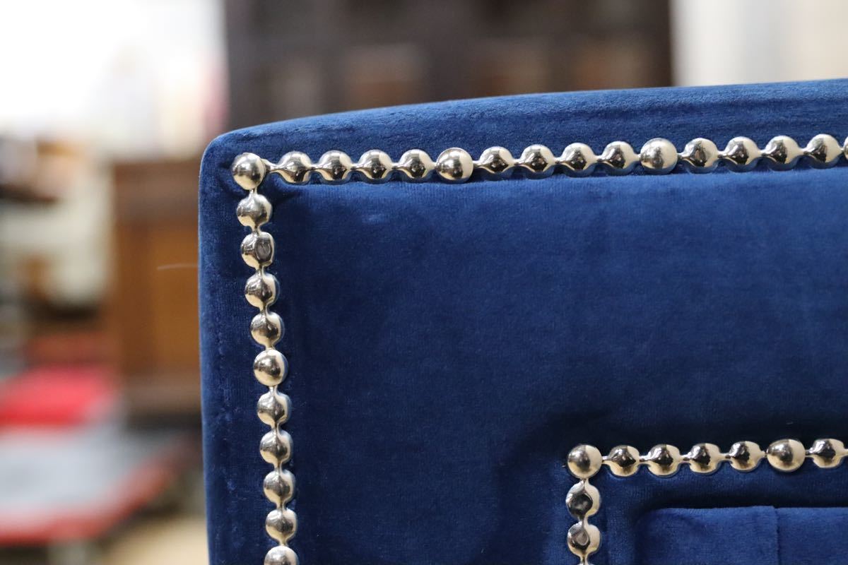 GMFK520○Meridian Furniture / メディリアンファニチャー ベルベットソファ ブルー 1人掛けソファ ラウンジチェア 定価23.6万 短期展示品