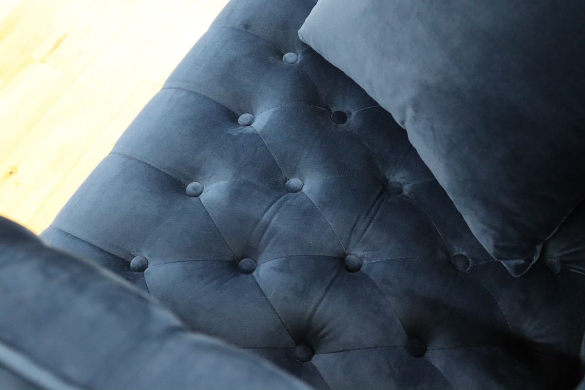 GMFK520○Meridian Furniture / メディリアンファニチャー ベルベットソファ ブルー 1人掛けソファ ラウンジチェア 定価23.6万 短期展示品