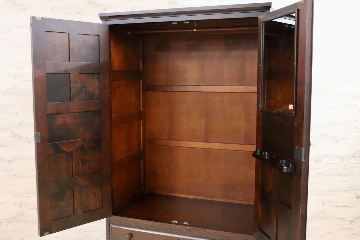 GMFK632○北海道民芸家具 クラレインテリア ワードローブ クローゼット 洋服タンス 整理箪笥 樺材 古民家 和室 アンティーク 定価約58万