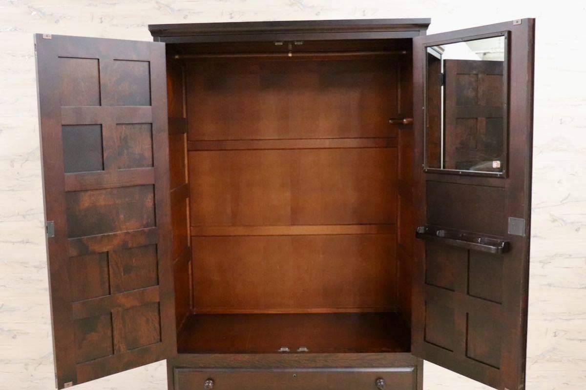 GMFK632○北海道民芸家具 クラレインテリア ワードローブ クローゼット 洋服タンス 整理箪笥 樺材 古民家 和室 アンティーク 定価約58万