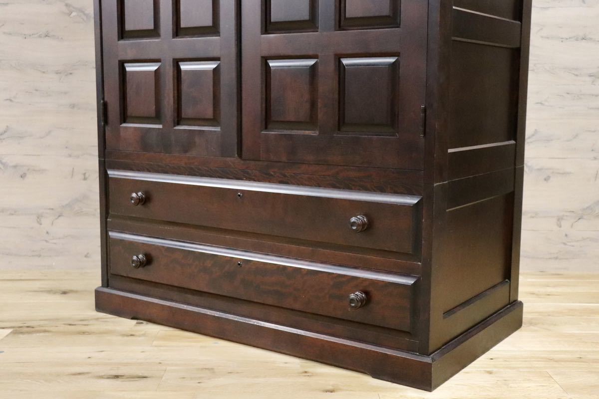 GMFK632○北海道民芸家具 クラレインテリア ワードローブ クローゼット 洋服タンス 整理箪笥 樺材 古民家 和室 アンティーク 定価約58万