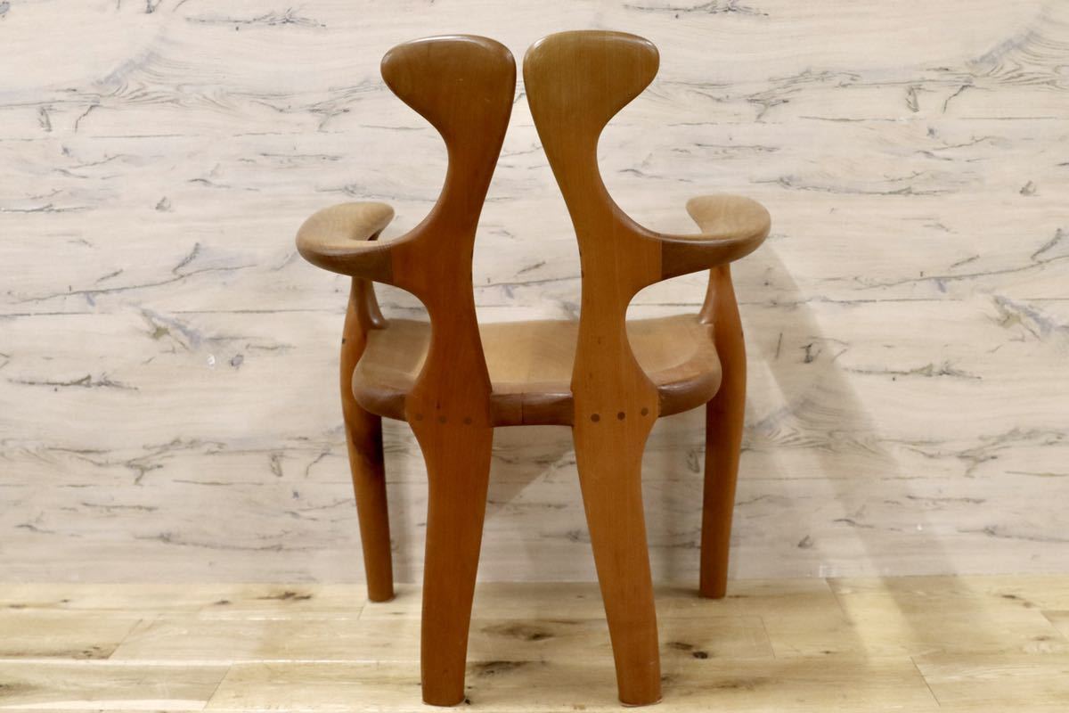 GMFK364A○松本泉 工房家具 アームチェア 椅子 桜材 デザイナーズ インテリア 希少 ヴィンテージ 木工品 検)飛騨家具 ACTUS 北欧