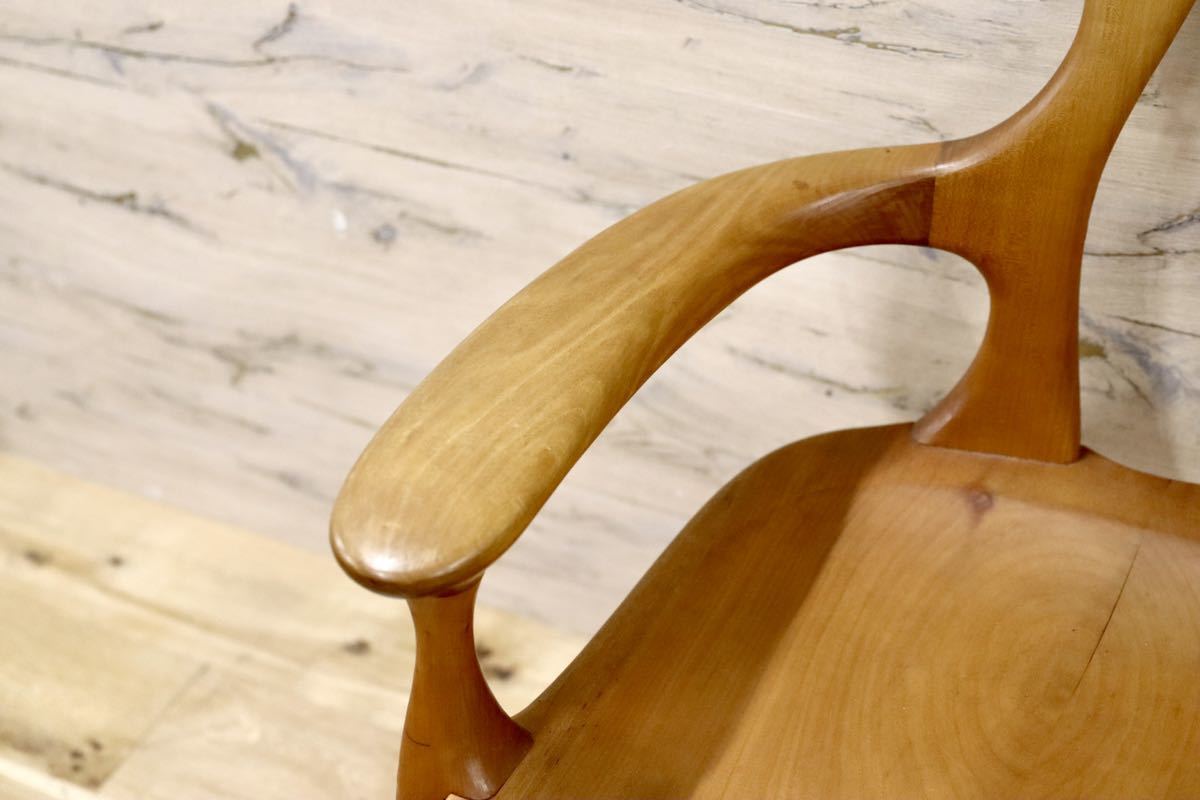 GMFK364A○松本泉 工房家具 アームチェア 椅子 桜材 デザイナーズ インテリア 希少 ヴィンテージ 木工品 検)飛騨家具 ACTUS 北欧