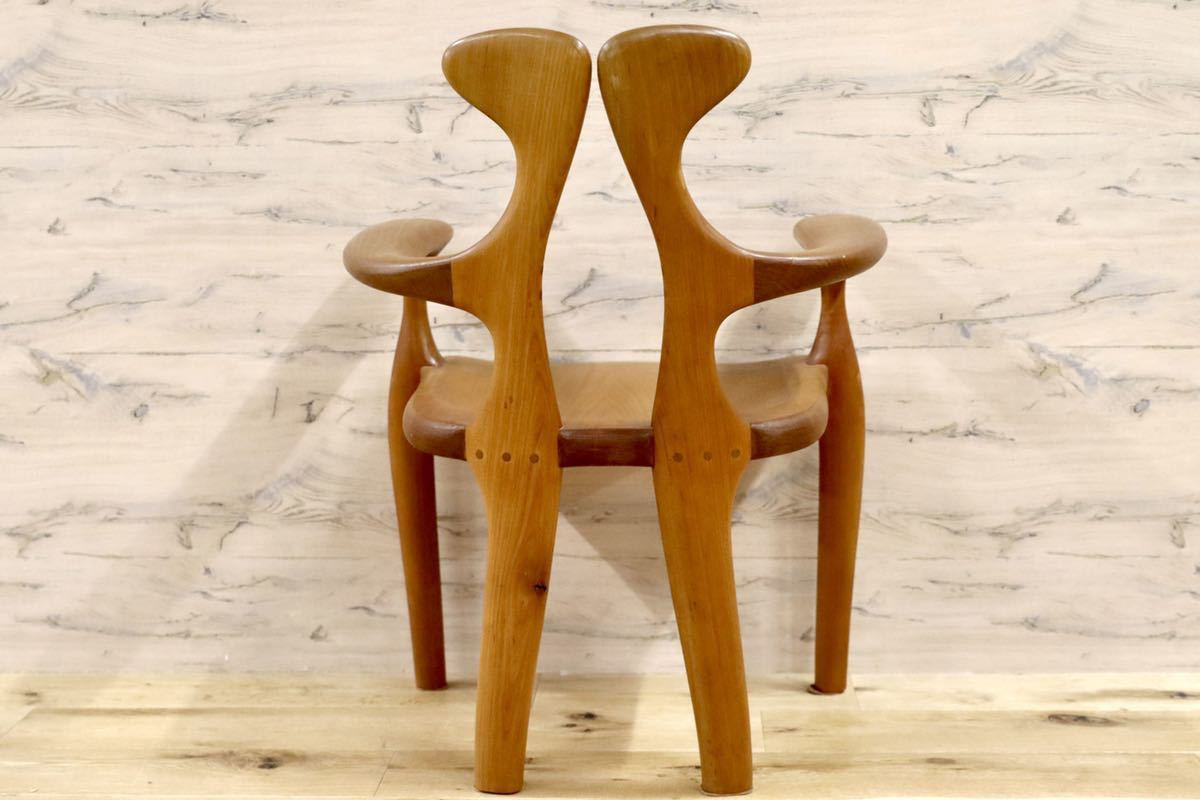 GMFK364B○松本泉 工房家具 アームチェア 椅子 桜材 デザイナーズ インテリア 希少 ヴィンテージ 木工品 検)飛騨家具 ACTUS 北欧