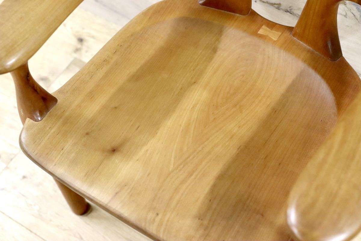 GMFK364B○松本泉 工房家具 アームチェア 椅子 桜材 デザイナーズ インテリア 希少 ヴィンテージ 木工品 検)飛騨家具 ACTUS 北欧