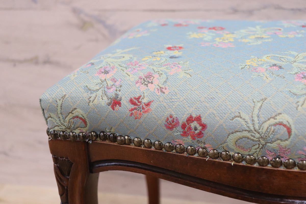 GMFS246A○イタリア製 クラシック スツール 腰掛け 椅子 木製 鋲打ち 猫脚 グリーン ロココ 花柄 展示品