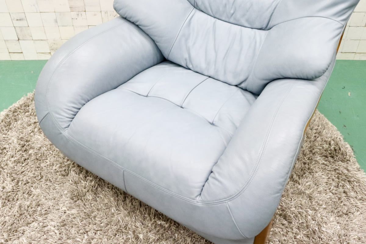 GMFT383○アサヒ木工 1人掛けソファ シングルソファ 回転椅子 アームソファ ラウンジチェア 本革 楢材 応接 リビング 国産家具