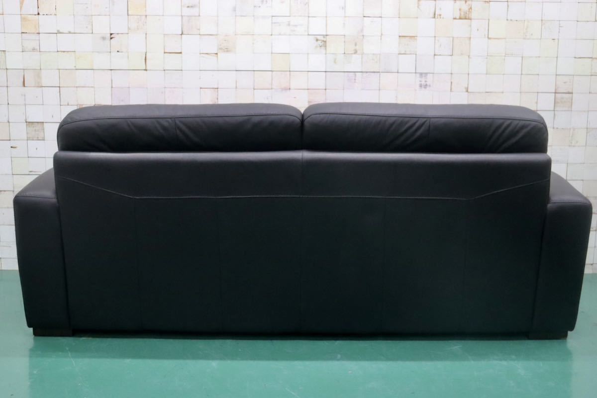GMFT393○Leather world / レザーワールド 2.5人掛けソファ ラブソファ ラウンジソファ 総革 ブラック 応接 IDC大塚家具 モダン