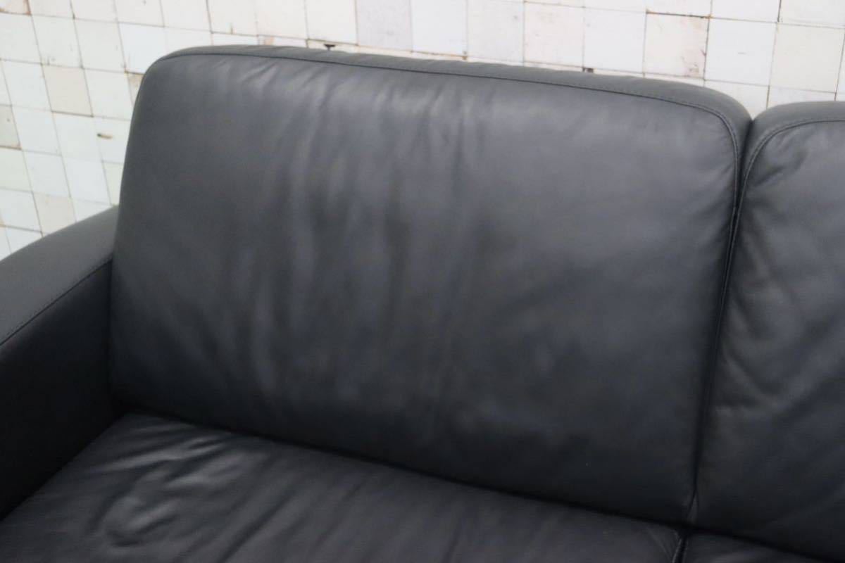 GMFT393○Leather world / レザーワールド 2.5人掛けソファ ラブソファ ラウンジソファ 総革 ブラック 応接 IDC大塚家具 モダン