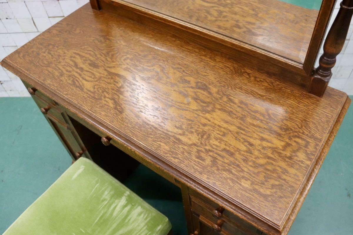 GMFS290○三越家具 Brugge ブルージュ ドレッサー 化粧台 鏡台 スツール ファブリック オーク材 英国カントリー アンティーク 定価約33万