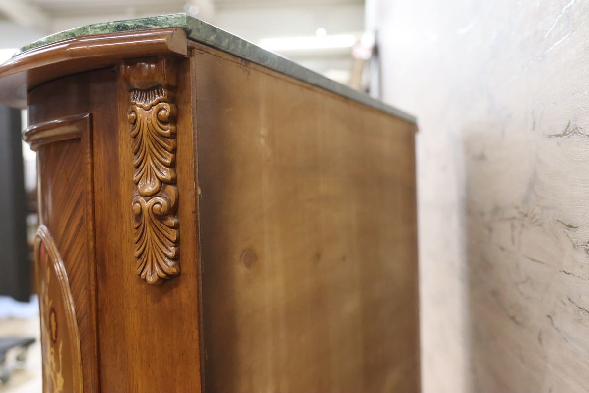 GMFK533○イタリア製 クラシック サイドボード リビングボード コンソール テーブル チェスト 象嵌細工 天板大理石