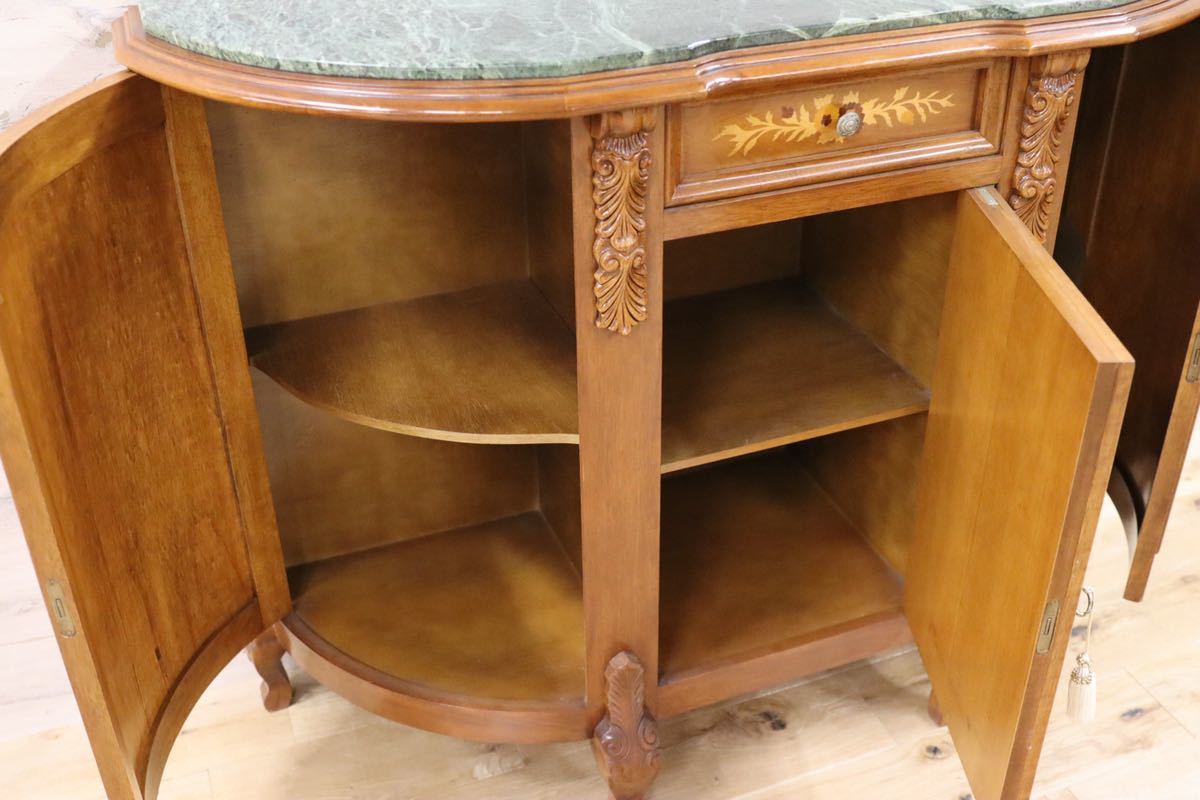 GMFK533○イタリア製 クラシック サイドボード リビングボード コンソール テーブル チェスト 象嵌細工 天板大理石