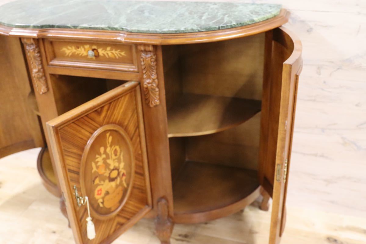 GMFK533○イタリア製 クラシック サイドボード リビングボード コンソール テーブル チェスト 象嵌細工 天板大理石