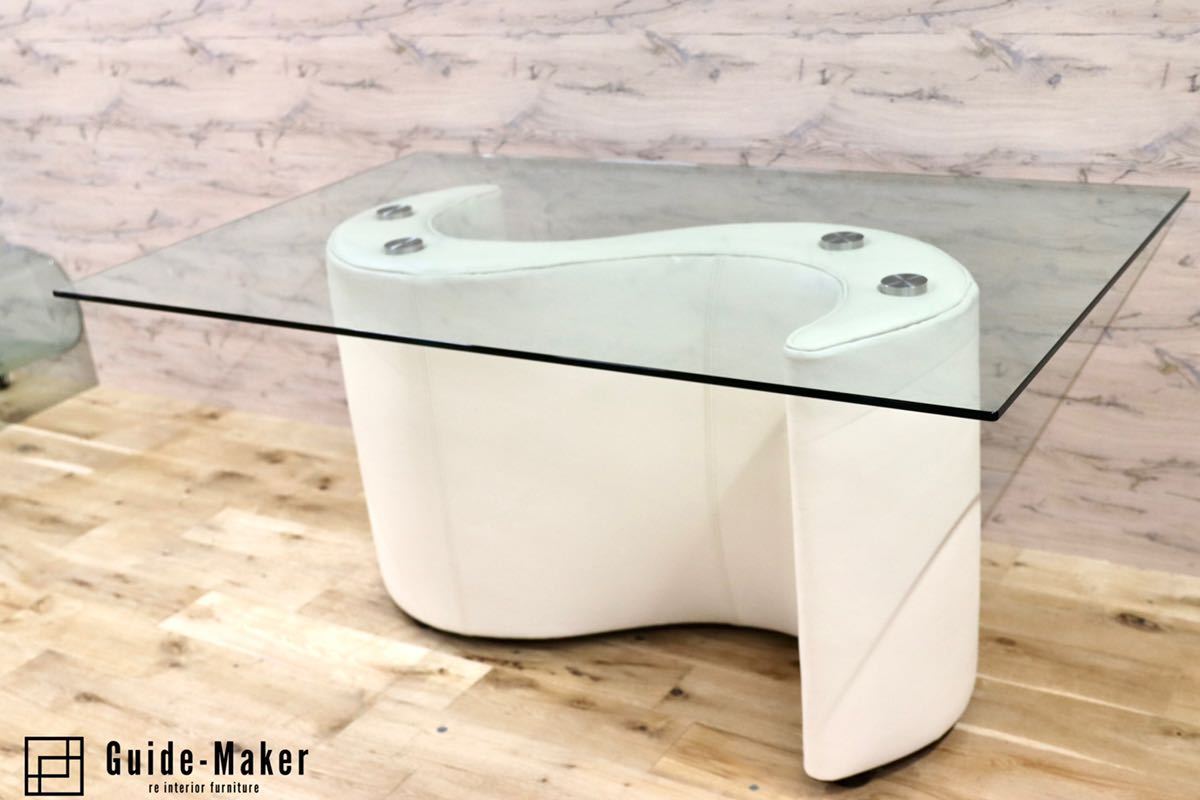 GMFH306○Bretz / ブレッツ ダイニングテーブル ガラス 本革レザー ドイツ ユーロカーサ コンテンポラリー モダン 展示品