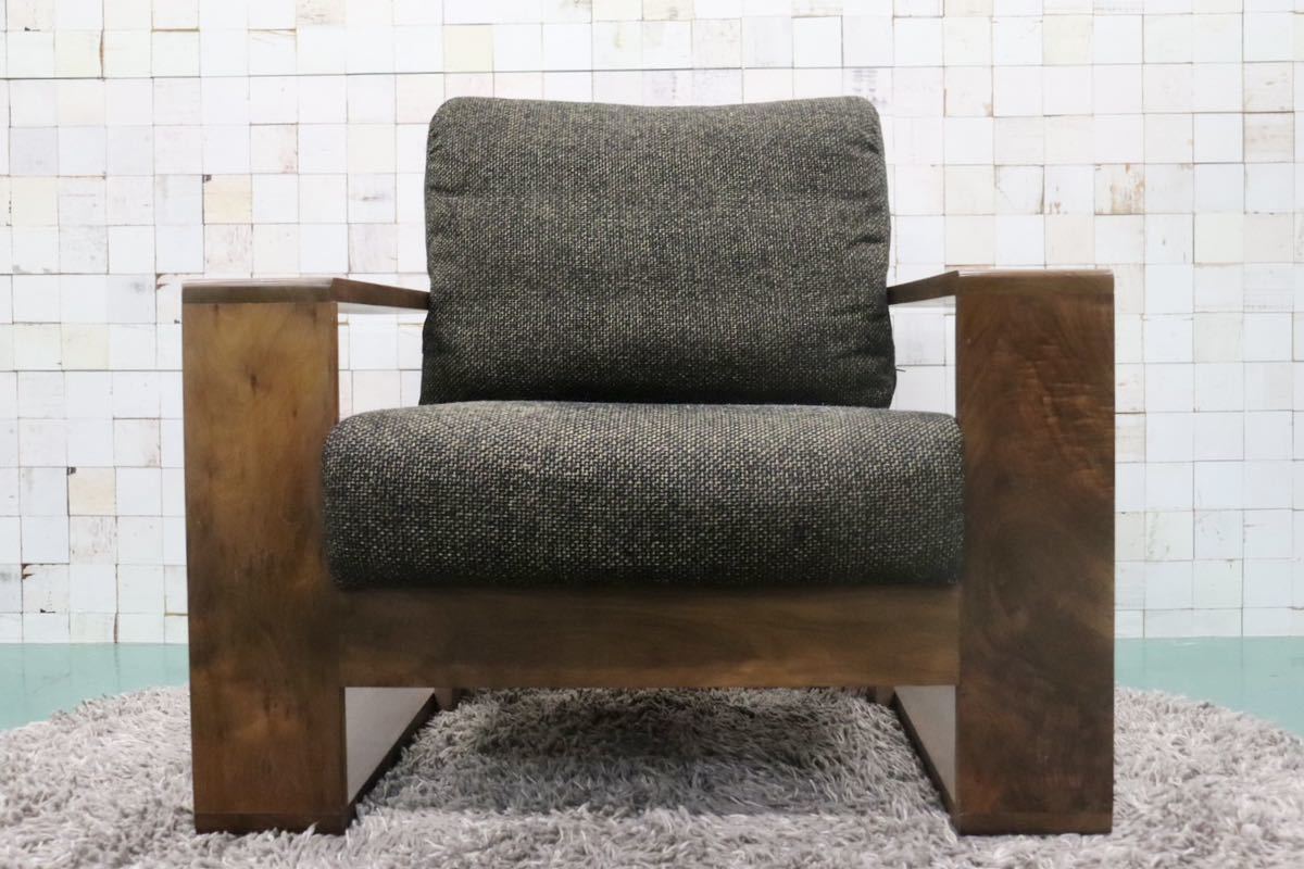 GMFT396○河口家具 DAICHI 大地 バトン 1人掛けソファ シングルソファ 無垢 ウォールナット ファブリック モダン 定価約21万