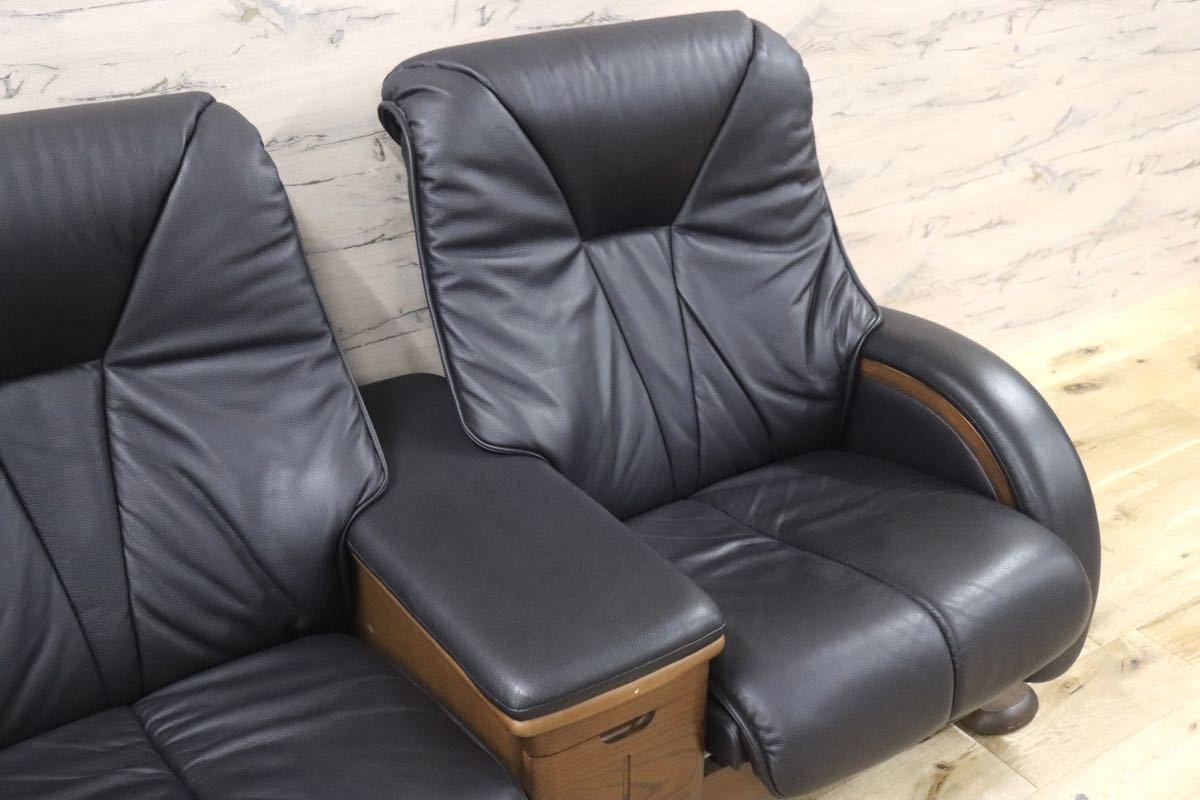 GMFS251○冨士ファニチア / FUJI FANITURE 2人掛けソファ ラブソファ リクライニングソファ 本革 国産家具 ダークグレー