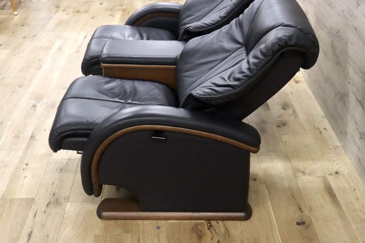 GMFS251○冨士ファニチア / FUJI FANITURE 2人掛けソファ ラブソファ リクライニングソファ 本革 国産家具 ダークグレー