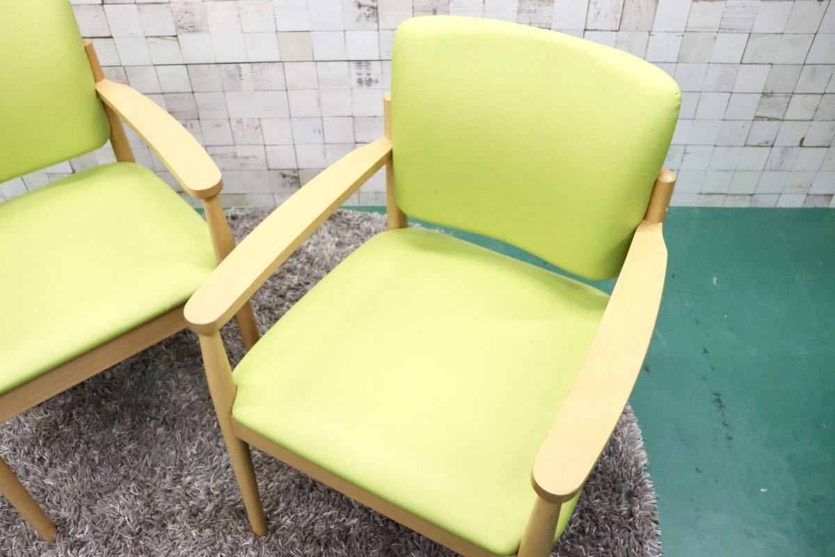 GMFT413A○LION / ライオン事務器 アームチェア オフィスチェア 椅子 2脚セット 合皮 イエローグリーン ナチュラル