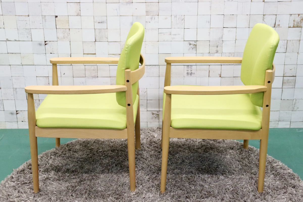 GMFT413A○LION / ライオン事務器 アームチェア オフィスチェア 椅子 2脚セット 合皮 イエローグリーン ナチュラル