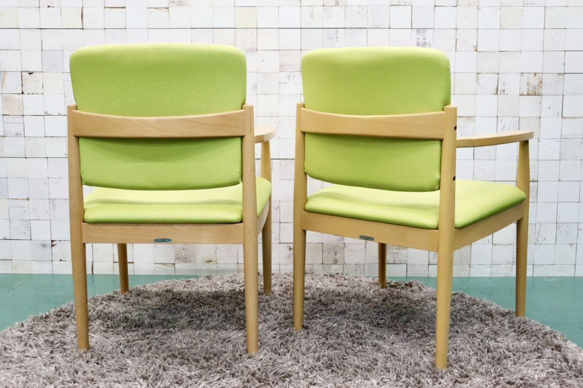 GMFT413A○LION / ライオン事務器 アームチェア オフィスチェア 椅子 2脚セット 合皮 イエローグリーン ナチュラル