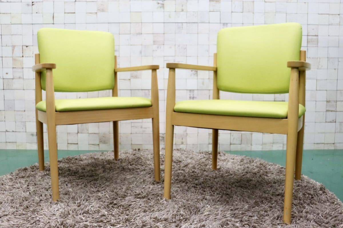 GMFT413A○LION / ライオン事務器 アームチェア オフィスチェア 椅子 2脚セット 合皮 イエローグリーン ナチュラル