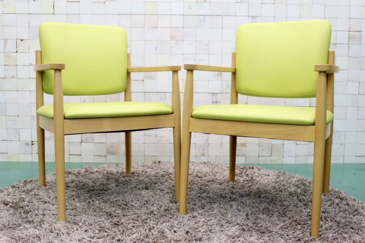 GMFT413B○LION / ライオン事務器 アームチェア オフィスチェア 椅子 2脚セット 合皮 イエローグリーン ナチュラル