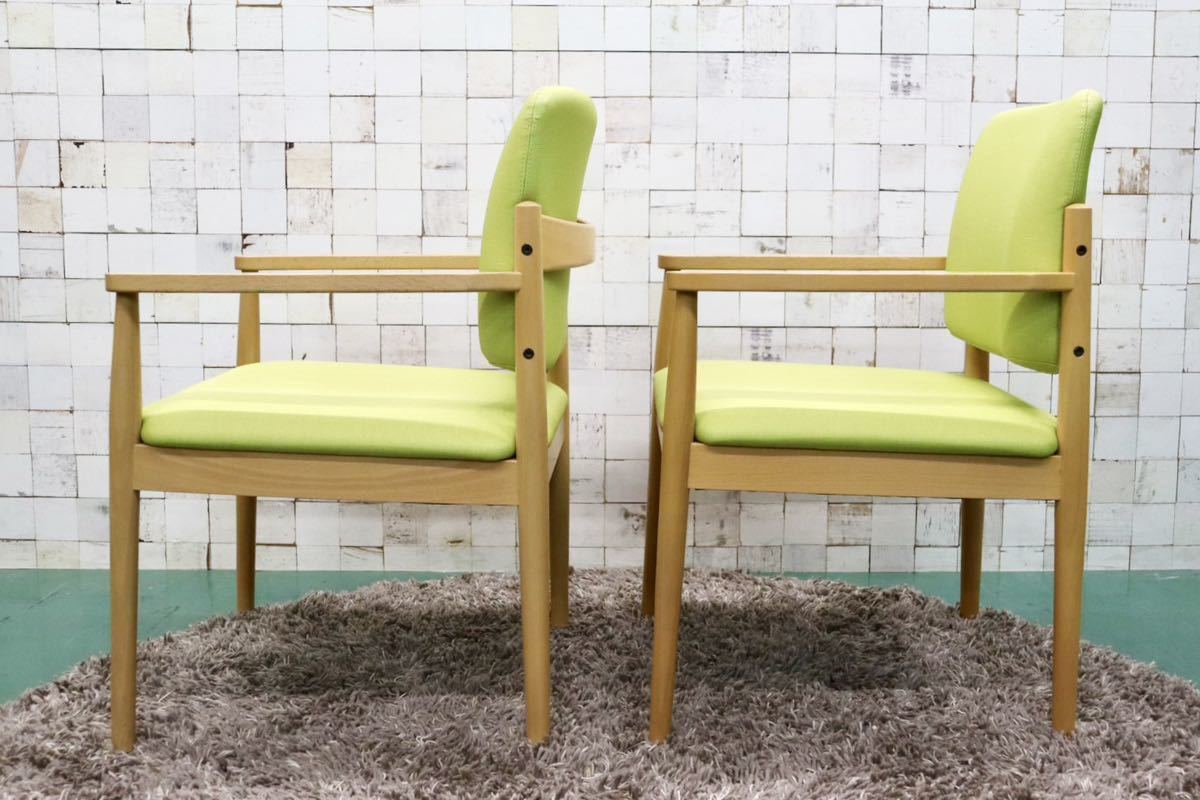 GMFT413B○LION / ライオン事務器 アームチェア オフィスチェア 椅子 2脚セット 合皮 イエローグリーン ナチュラル