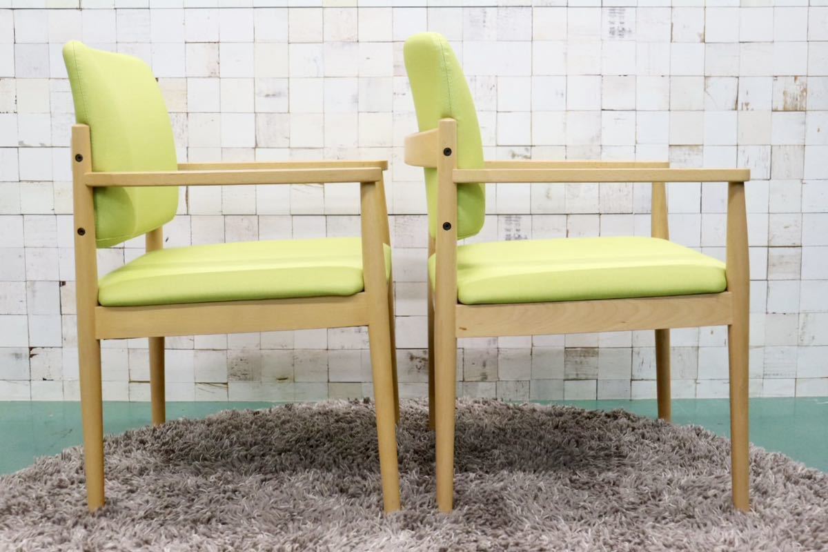 GMFT413C○LION / ライオン事務器 アームチェア オフィスチェア 椅子 2脚セット 合皮 イエローグリーン ナチュラル