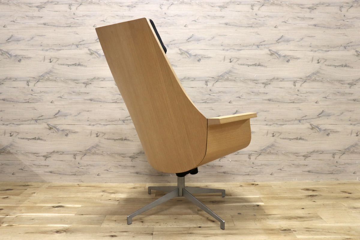 GMFS320C○北欧スタイル パーソナルチェア ラウンジチェア 回転椅子 本革 ブラック スタイリッシュ 検)北欧 デンマーク ヴィンテージ