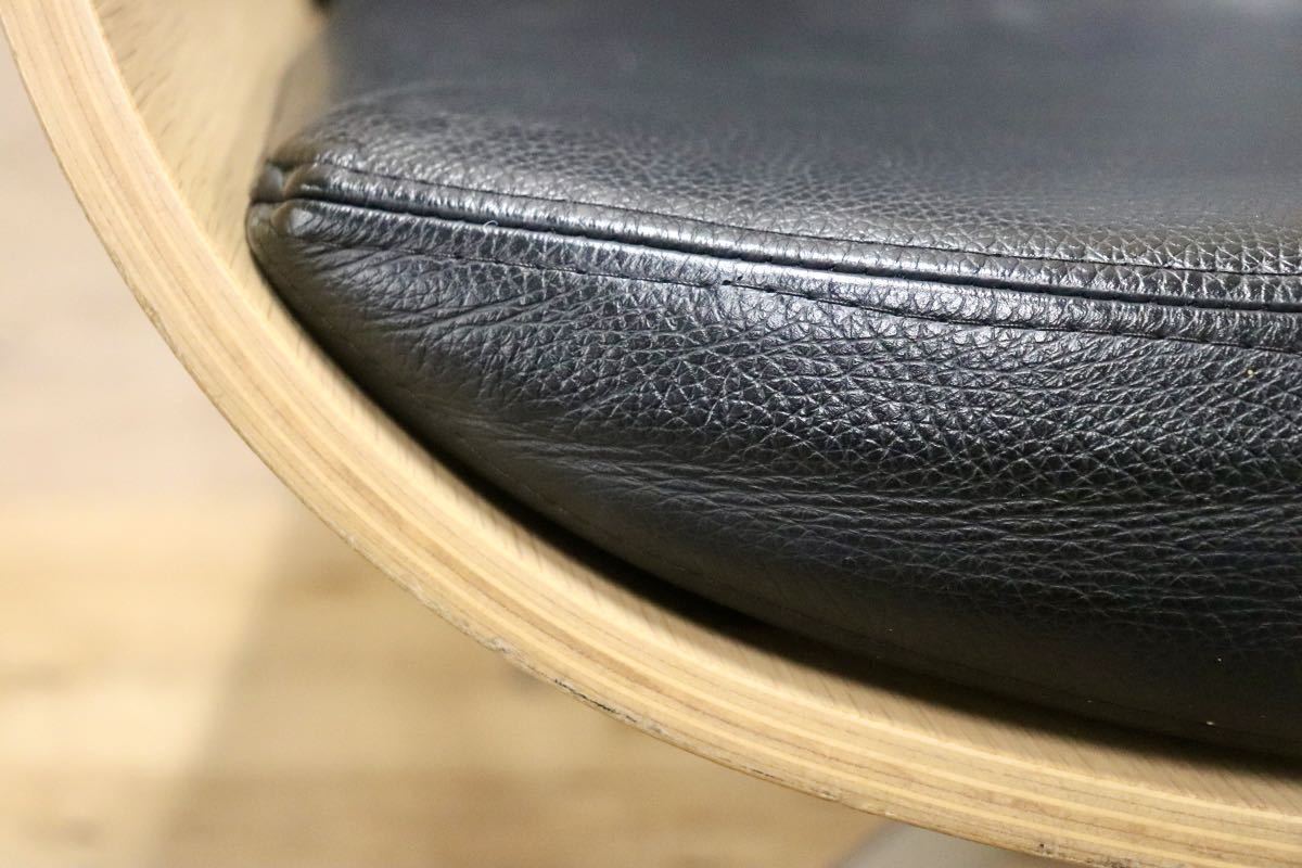 GMFS320C○北欧スタイル パーソナルチェア ラウンジチェア 回転椅子 本革 ブラック スタイリッシュ 検)北欧 デンマーク ヴィンテージ