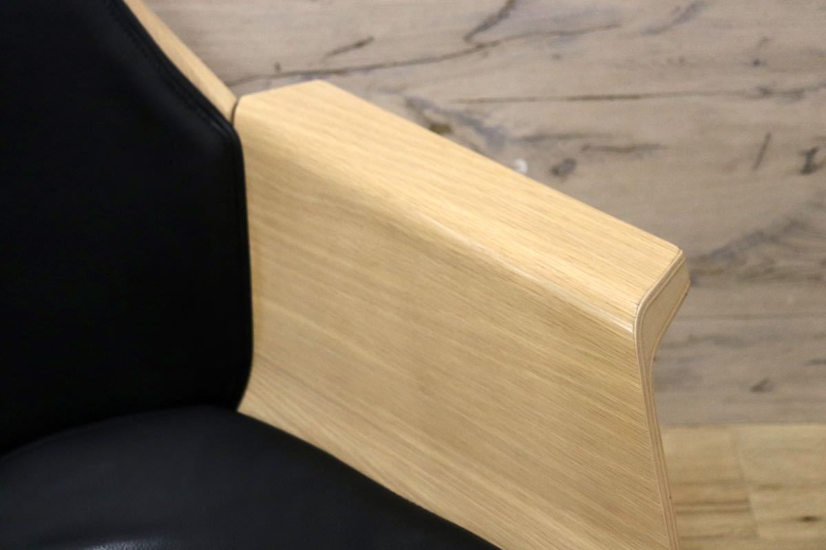 GMFS320D○北欧スタイル パーソナルチェア ラウンジチェア 回転椅子 本革 ブラック スタイリッシュ 検)北欧 デンマーク ヴィンテージ