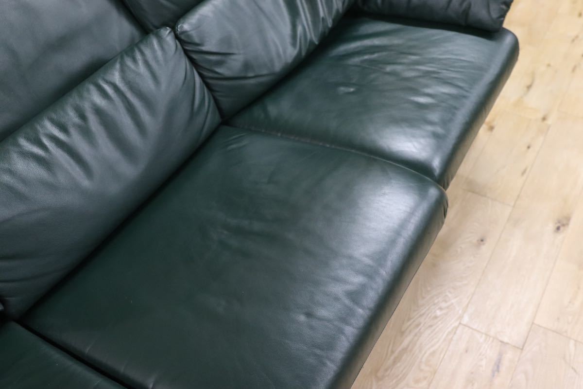 GMFS321○erpo / エルポ ポルトフィノ 3人掛けソファ トリプルソファ 緑 総本革 フランスベッド リクライニングソファ 定価約70万 美品
