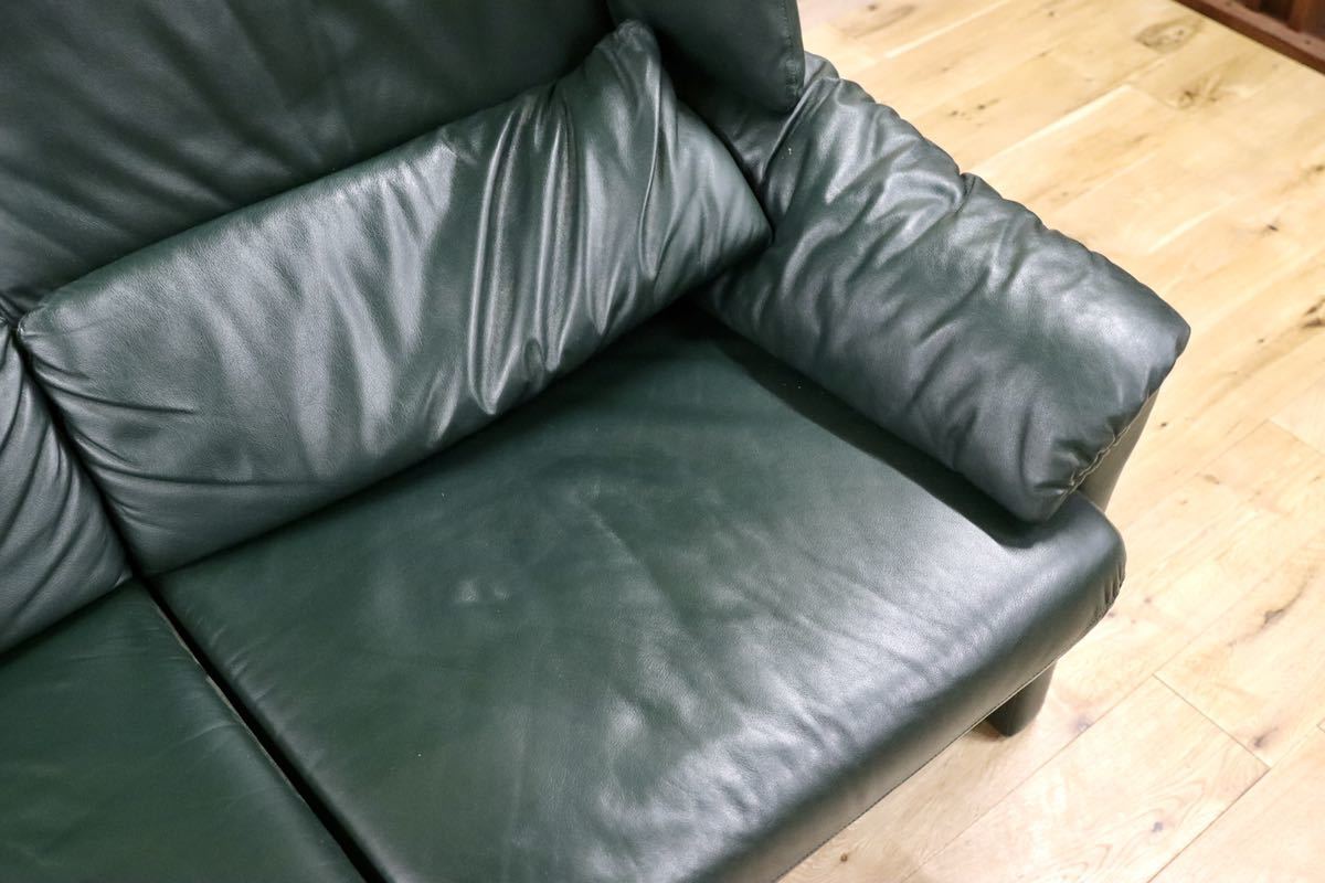 GMFS321○erpo / エルポ ポルトフィノ 3人掛けソファ トリプルソファ 緑 総本革 フランスベッド リクライニングソファ 定価約70万 美品