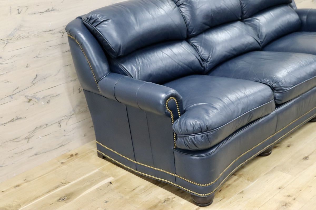 GMFK752○Hancock & Moore / ハンコック&ムーア 3人掛けソファ トリプルソファ 総革 青 ホワイトハウス御用達 IDC大塚家具 定価約120万