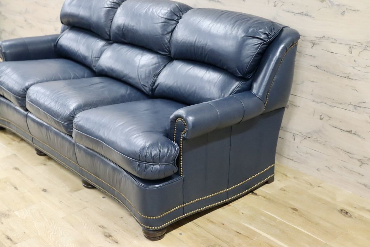 GMFK752○Hancock & Moore / ハンコック&ムーア 3人掛けソファ トリプルソファ 総革 青 ホワイトハウス御用達 IDC大塚家具 定価約120万