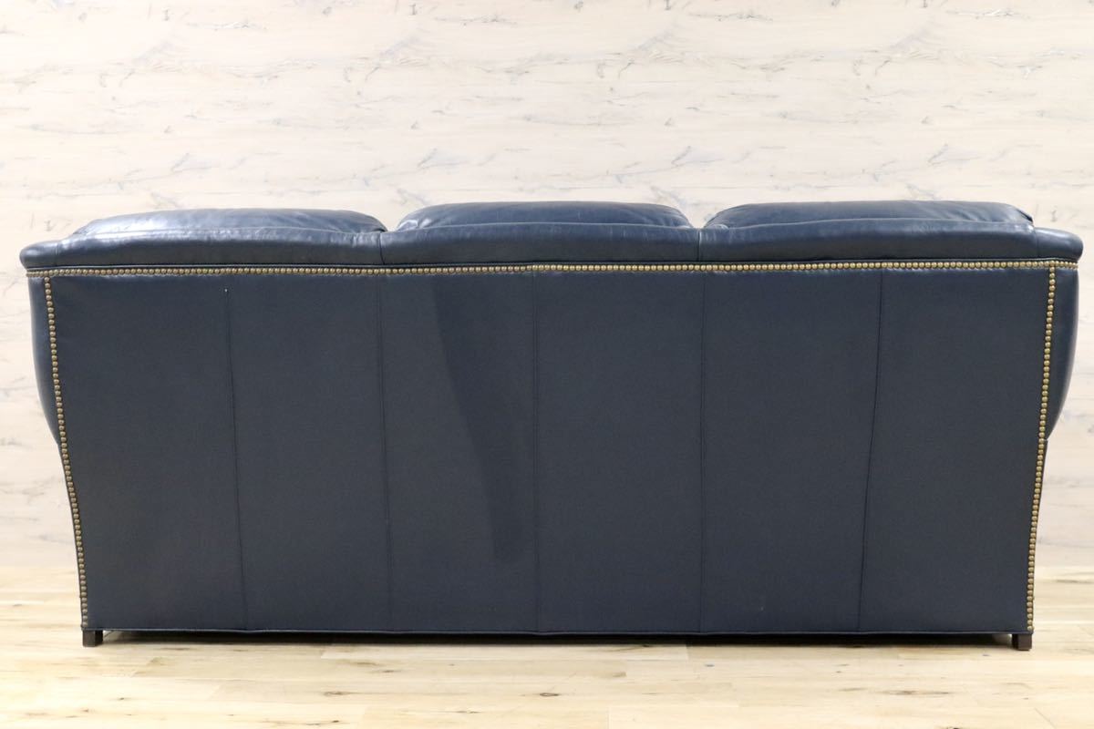 GMFK752○Hancock & Moore / ハンコック&ムーア 3人掛けソファ トリプルソファ 総革 青 ホワイトハウス御用達 IDC大塚家具 定価約120万