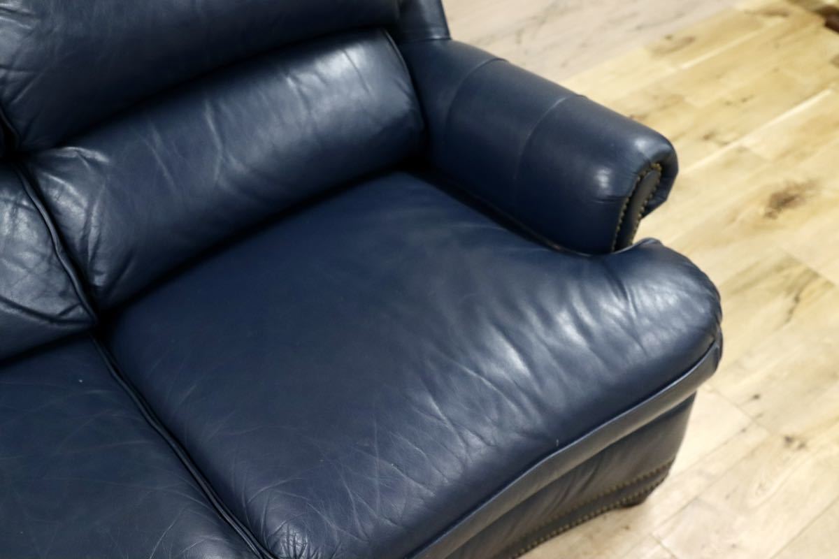 GMFK752○Hancock & Moore / ハンコック&ムーア 3人掛けソファ トリプルソファ 総革 青 ホワイトハウス御用達 IDC大塚家具 定価約120万