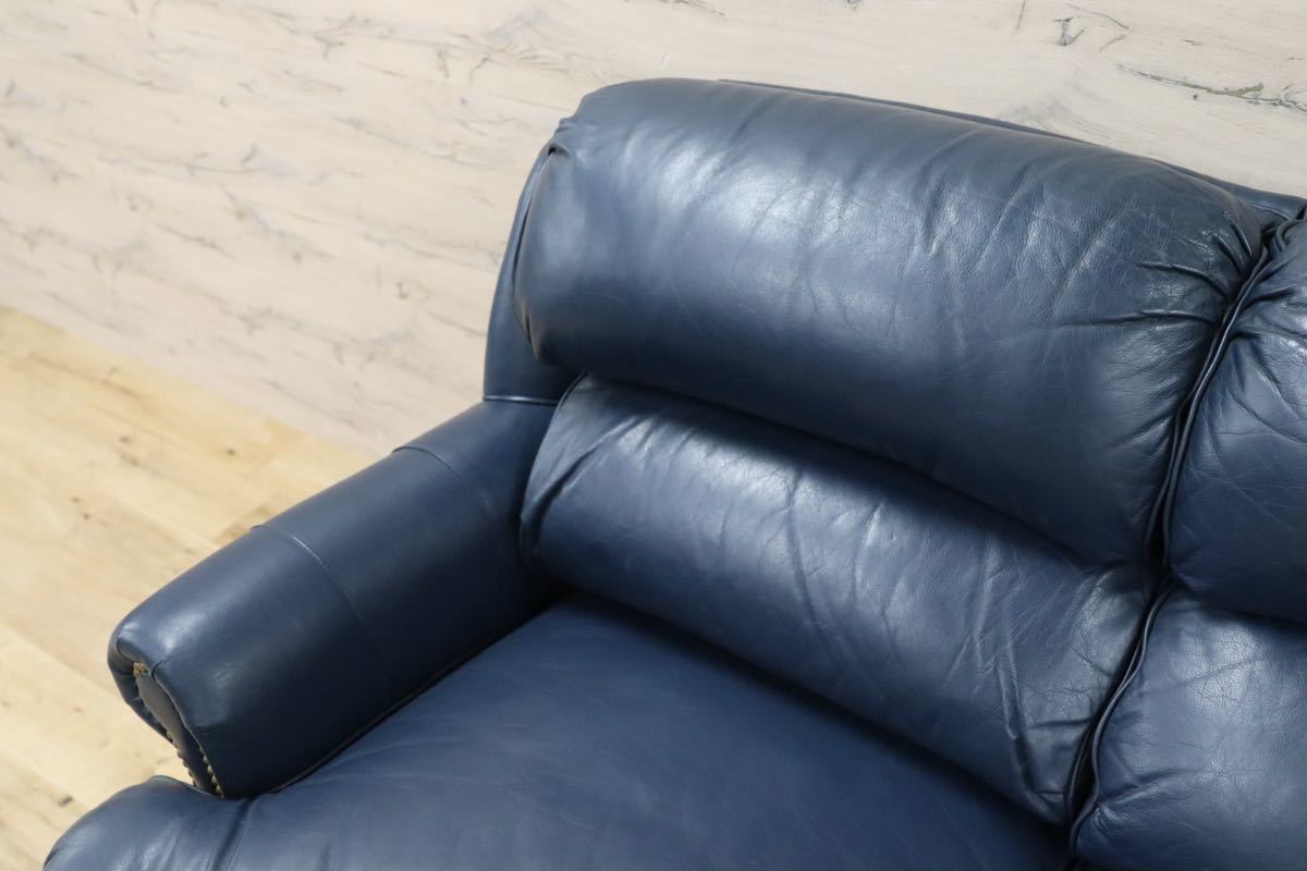 GMFK752○Hancock & Moore / ハンコック&ムーア 3人掛けソファ トリプルソファ 総革 青 ホワイトハウス御用達 IDC大塚家具 定価約120万