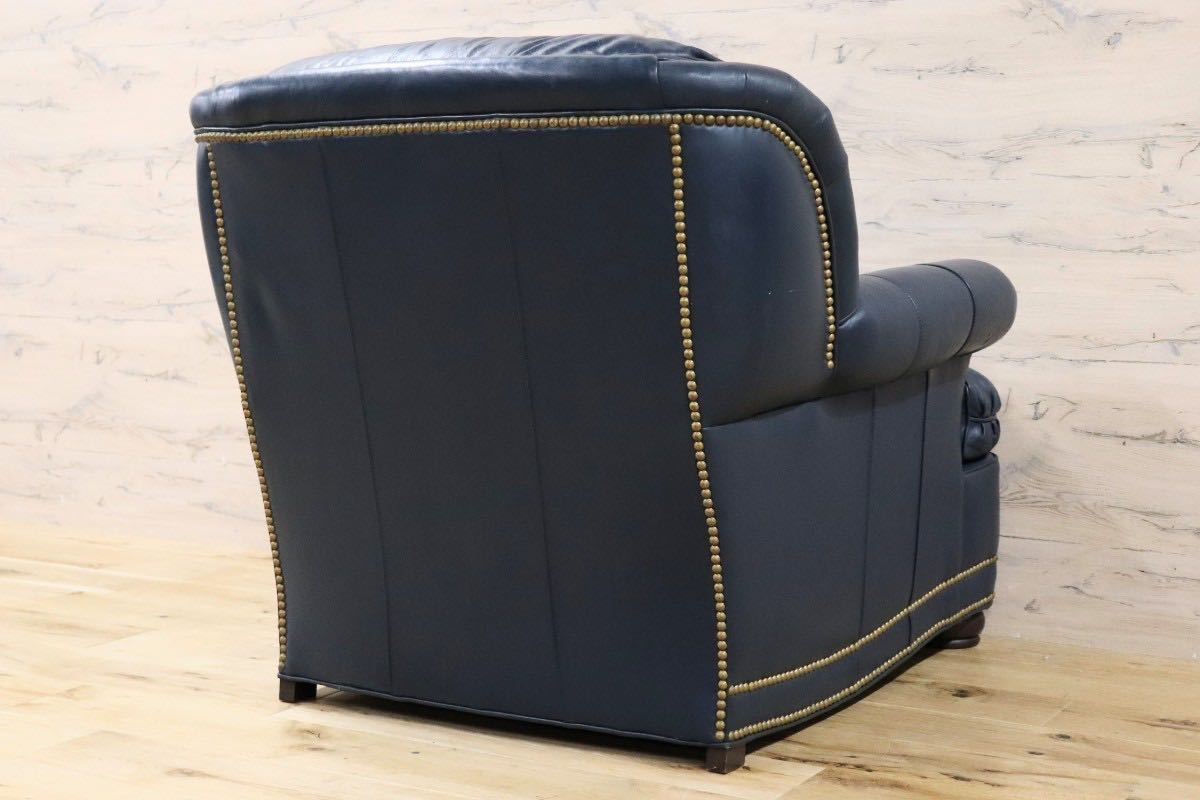 GMFK752○Hancock & Moore / ハンコック&ムーア 1人掛けソファ シングルソファ 総革 濃紺 ホワイトハウス御用達 IDC大塚家具 定価約90万