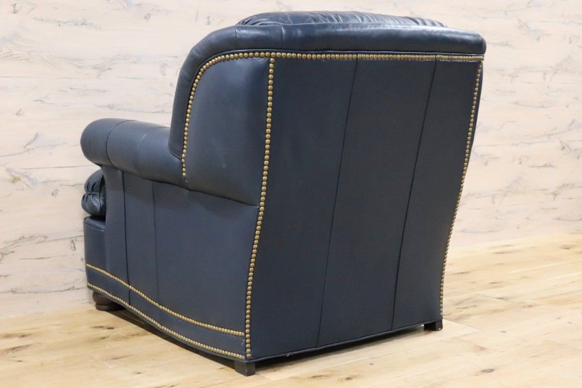 GMFK752○Hancock & Moore / ハンコック&ムーア 1人掛けソファ シングルソファ 総革 濃紺 ホワイトハウス御用達 IDC大塚家具 定価約90万