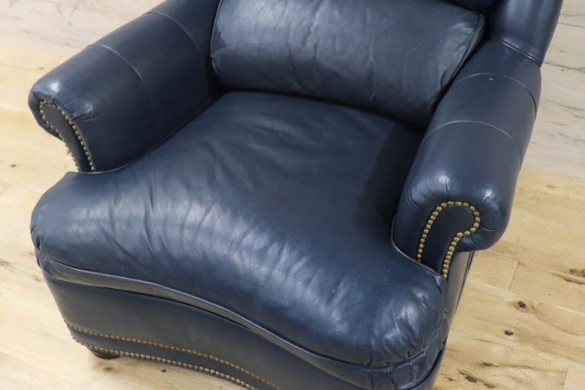 GMFK752○Hancock & Moore / ハンコック&ムーア 1人掛けソファ シングルソファ 総革 濃紺 ホワイトハウス御用達 IDC大塚家具 定価約90万