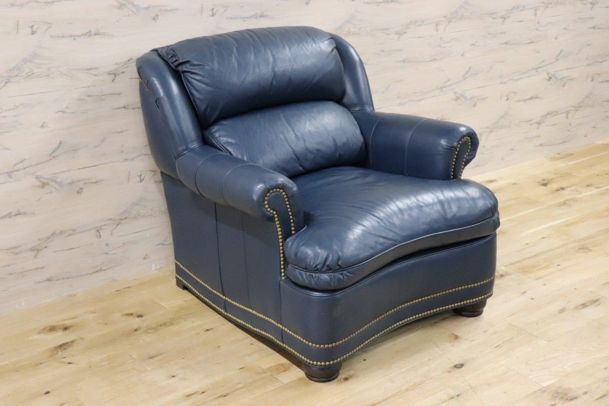 GMFK752○Hancock & Moore / ハンコック&ムーア 1人掛けソファ シングルソファ 総革 濃紺 ホワイトハウス御用達 IDC大塚家具 定価約90万