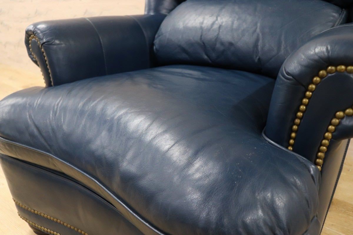 GMFK752○Hancock & Moore / ハンコック&ムーア 1人掛けソファ シングルソファ 総革 濃紺 ホワイトハウス御用達 IDC大塚家具 定価約90万