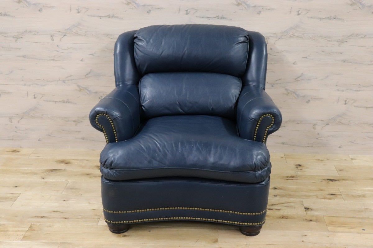 GMFK752○Hancock & Moore / ハンコック&ムーア 1人掛けソファ シングルソファ 総革 濃紺 ホワイトハウス御用達 IDC大塚家具 定価約90万